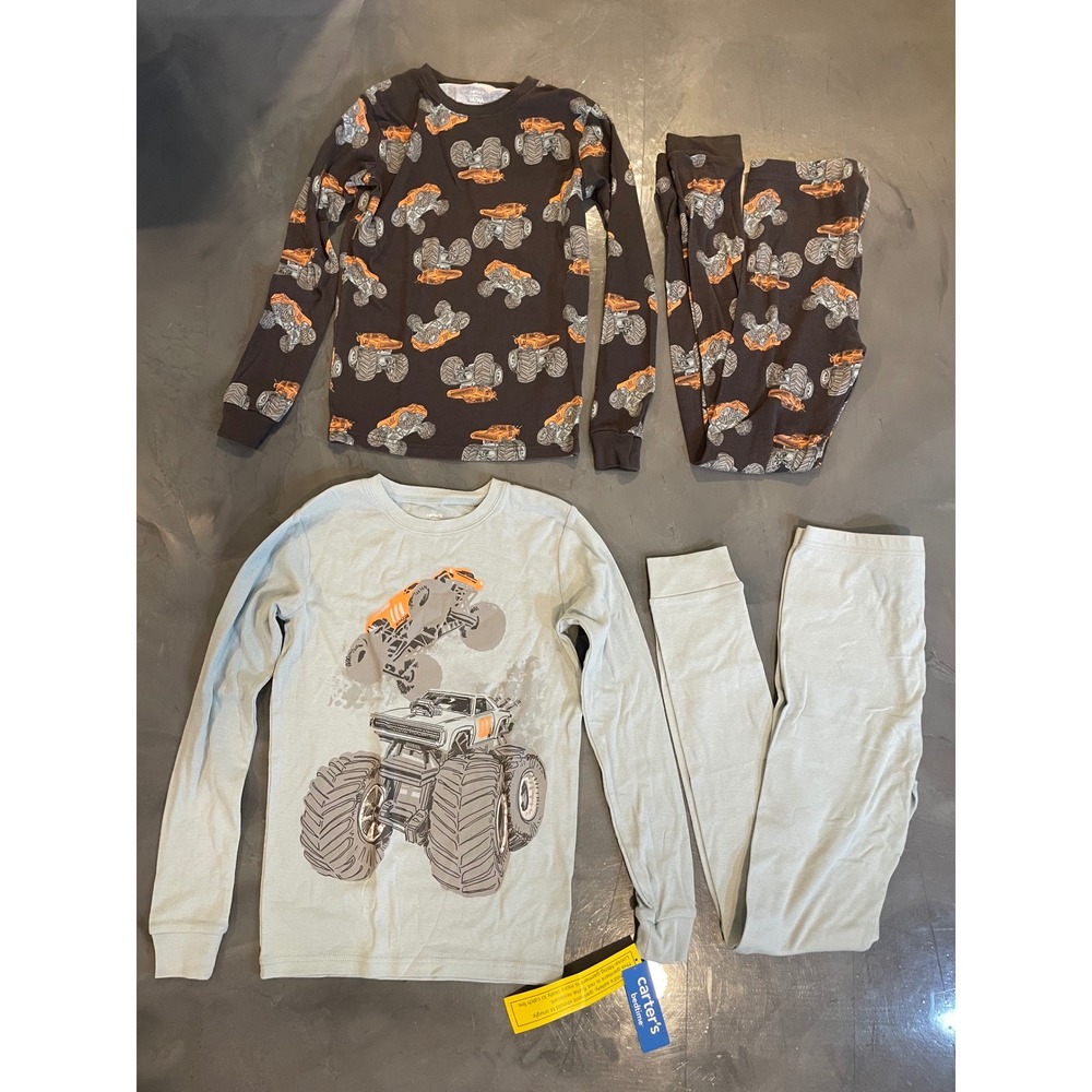 Carters Boys Monster‎ Truck Pajamas Set 4-Piece Snug Fit Blue Charcoal Sz 14 NWT